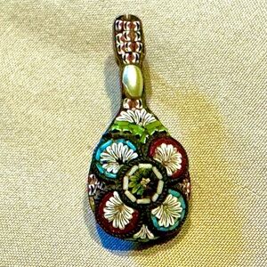 Vintage Italian Micro Mosaic Pin – Handcrafted Floral Glass Design mandolin